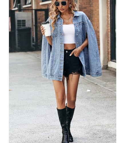 Denim Jacket for Women Poncho Cape Style Jean Jackets Loose Outerwear