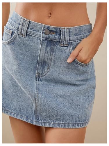 Women's Casual Jean Skirt Mid Waist Zipper Up Mini Denim Skirts