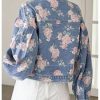 Women's Floral Print Button Down Denim Jacket Long Sleeve Outerwear