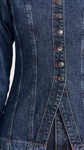 Women's Denim Shirt Long Sleeve Button Down Collarless V-Neck Slim Fit Jean Jacket Denim Top