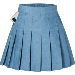 Women Girls Pleated Skirts with Shorts, Elastic Waist Uniform Plus Size Tennis Casual Skirt, 2 Years - US 4XL
