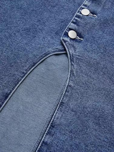 Straight High Rise Vintage Embroidered Botton Fly Split Thigh Midi Denim Skirt