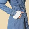 Women's Trench Jean Jackets Notched Lapel Long Sleeve Denim Jacket