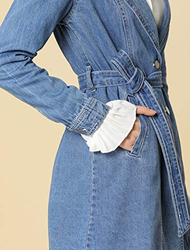 Women's Trench Jean Jackets Notched Lapel Long Sleeve Denim Jacket