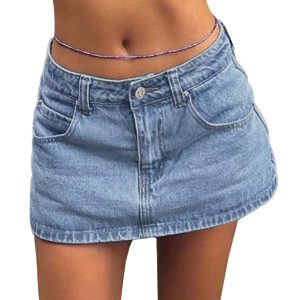 Women Denim Skort Skirt Stretchy Mid Waist Y2K Sexy Mini Skirts Dressy Casual Jean Skorts