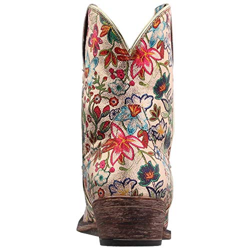 Womens Ingrid Floral Metallic Snip Toe Casual Boots Ankle Low Heel 1-2" - Multi