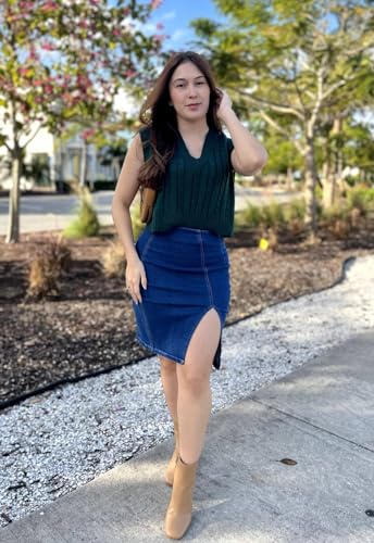 Women’s Denim Pencil Skirt High Waisted Knee Length Side Split Hem Stretch Jean Skirts for Women