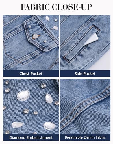 Jean Jacket Women Trendy 2025 Embellished Button Down Vintage Western Trucker Jacket Spring Coat Outfits