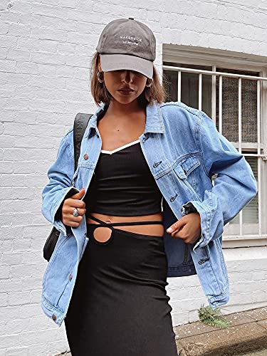 Women's Oversized Vintage Denim Jacket Long Sleeve Boyfriend Coat