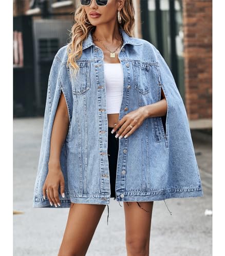 Denim Jacket for Women Poncho Cape Style Jean Jackets Loose Outerwear