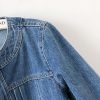 Women’s Collarless Long Sleeve Denim Jacket Round Neck Button Down Jean Jackets