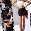 Jean Skorts for Woman High Waisted Stretchy Denim Skirt with Shorts Mini Skirt with Pockets
