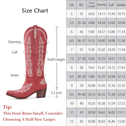 Cowboy Boots for Women Knee High Cowgirl Boots with Classic Embroidered Slip On Pointed Toe Chunky Heel Pull On Fashion Retro