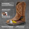 NINGO Men's Western Cowboy Boots Waterproof Square Toe Steel/Soft Toe Work Boots Comfortable Men's Slip On Pull On Safety Toe