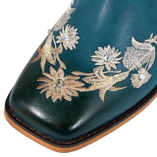 Women's Floral Rhinestones Square Toe Cowboy Boots Western Country Wedding Cowgirl Boots Wide Calf