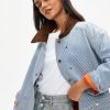 Women's Jean Jacket Oversized Striped Denim Jacket Long Sleeve Button Down Fashion Fall Shacket Barn Coat 2024