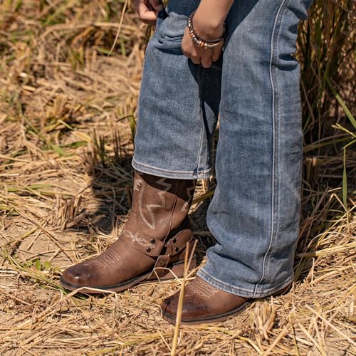Ladies Fashion Strap Cowboy Boots for Women Square Toe Mid Calf Western Cowgirl Boots