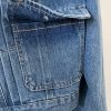 Women’s Collarless Long Sleeve Denim Jacket Round Neck Button Down Jean Jackets