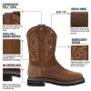 NINGO Men's Western Cowboy Boots Waterproof Square Toe Steel/Soft Toe Work Boots Comfortable Men's Slip On Pull On Safety Toe