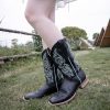 Women Western Boots Hand Painted, Square Toe, Full Grain Cowhide, 4-Layer Composite Sole(PLT203604)