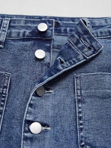 Straight High Rise Vintage Embroidered Botton Fly Split Thigh Midi Denim Skirt
