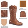Cowgirl Boots Square Toe Cowboy Boots For Women Ladies Mid Calf Low Heel Flat