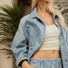 Women's Striped Denim Jackets Casual Long Sleeve Fall Jean Outfits Boyfriend Denim Coat with Pockets