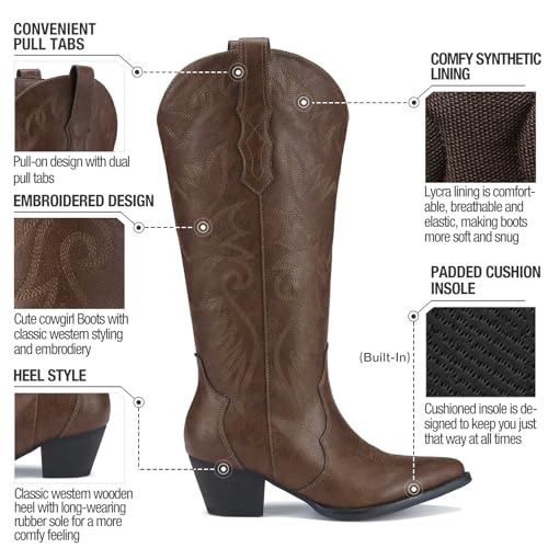 Cowboy Boots for Women Cowgirl Boots Embroidered Knee-High Western Boots Pointy Toe with Chunky Heel