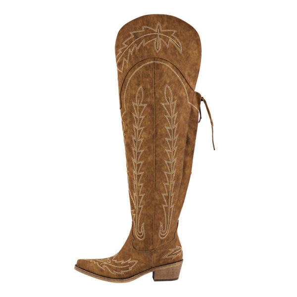 Cowgirl Boots Thigh High Wide Calf Embroidered Western Cowboy Boots
