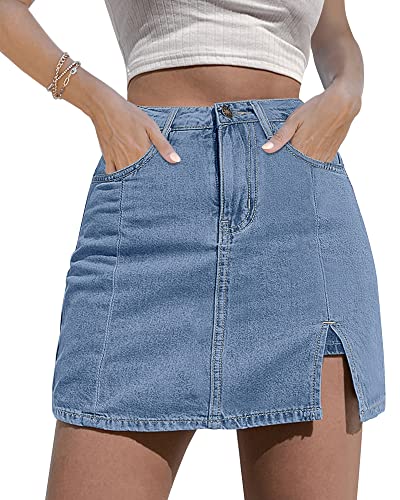 Skorts Skirts for Women Denim Mini Skirt Side Slit with High Waisted Jean Shorts Stretchy