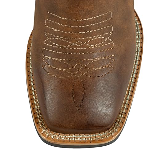 Extra Wide Calf Cowboy Boots for Women - Square Toe & Classic Stitching with Earth Tones, Removable Cushion Insoles | Roomy