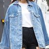Women's Oversized Mid Long Denim Jacket Jean Biker Coat