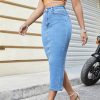 Women's Long Jean Skirts Stretch Denim Midi Skirts with Back Slit Bodycon Mid Waisted A Line Dress with Pockets