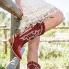 Embroidered Cowboy Boots for Women, Fashion Retro Western Pointed Toe Chunky Heel The Knee,Pull-On Stitching Point Toe Women's