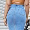 Women's Long Jean Skirts Stretch Denim Midi Skirts with Back Slit Bodycon Mid Waisted A Line Dress with Pockets