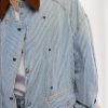 Women's Jean Jacket Oversized Striped Denim Jacket Long Sleeve Button Down Fashion Fall Shacket Barn Coat 2024