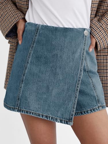 Womens Denim Skorts High Waisted Casual Summer Asymmetrical Hem Stretchy Criss Cross Jean Skirt Shorts