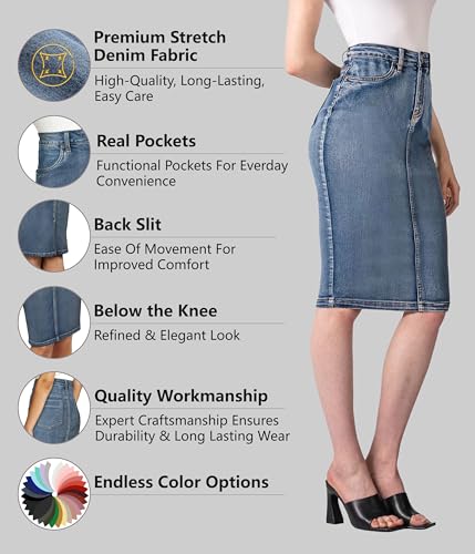 51gip50A82L.jpg Womens Stretch Pencil Skirts with Functional Pockets, A Line & Destructed Mini Denim Skirts