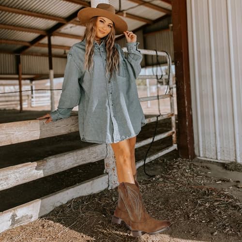 Women's Cowboy Boots Square Toe Wide Calf Cowgirl Boots Western Work Boots Embroidered