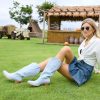 Women Cowboy Boots Faux Suede Embroidered Pointed Thick Heeled Western Wide Calf Cowgirl Ponited Toe Mid Calf Boots