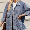 Women's Oversized Denim Jacket Casual Long Sleeve Vintage Jean Jacket Top Coat with Detachable Hood