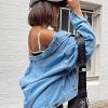 Women's Oversized Vintage Denim Jacket Long Sleeve Boyfriend Coat