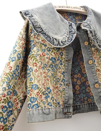 Women’s Sweet Peter Pan Collar Long Sleeve Jacquard Denim Jacket
