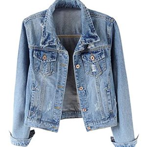 Womens Denim Jackets Distressed Ripped Long Sleeve Jean Jacket Coats