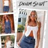 51lwnqyJ7L.jpg Mini Denim Skirt Women Stretch Jean Skirt High Waisted Casual Short Jean Skirt 5 Pockets with Bows Y2K