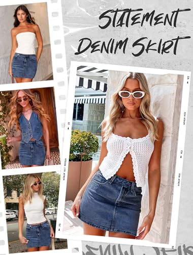 51lwnqyJ7L.jpg Mini Denim Skirt Women Stretch Jean Skirt High Waisted Casual Short Jean Skirt 5 Pockets with Bows Y2K