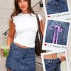 51mLOLFDU2L.jpg Mini Denim Skirt Women Stretch Jean Skirt High Waisted Casual Short Jean Skirt 5 Pockets with Bows Y2K