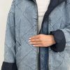 Women's Oversized Long Sleeve Denim Jacket Casual Loose Fit Zip Up Jean Quilted Jackets Coat with Pockets