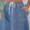 Denim Skirts for Women Trendy A Line Long Maxi Pull On Elastic Waist Drawstring Stretchy Jean Skirt with Pockets