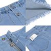 Women's Casual Mid Rise Button Down Frayed Raw Hem Denim Jean Midi Skirt